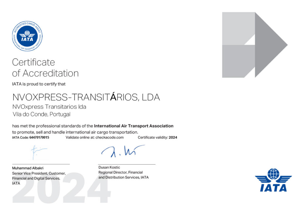 A NVOxpress renovou o seu Certificado de Acreditação IATA